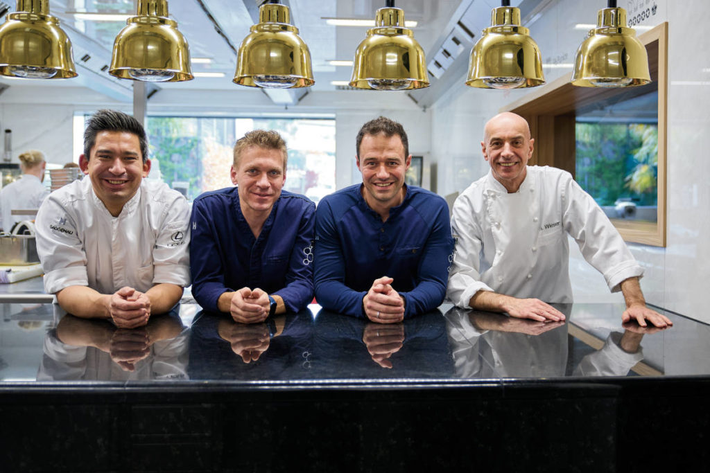 Die Köche des »Dine Wine 2022«: Nakamura, Senn, Geisler und Wieser. ©Annette Sandner