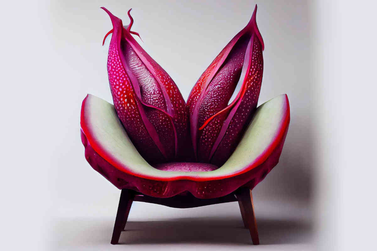 Ein durch die KI erstellter Drachenfrucht-Sessel. © Frank Jacobus / Midjourney