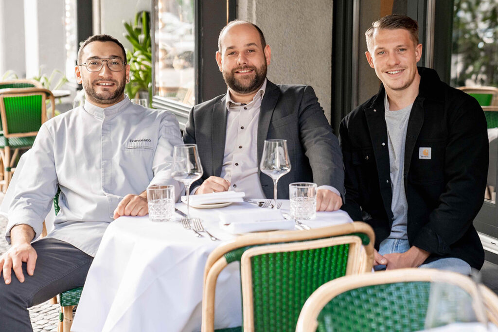 Küchenchef Francesco Copntiero, Sommelier Sascha Hammer und »Irma La Douce«-Inhaber Jonathan Kartenberg. © Irma La Douce/Wibes Agentur